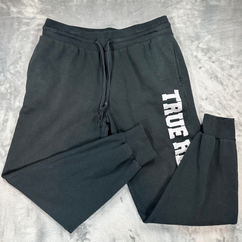 True Religion Mens Black Slim Branded Joggers Sweatpants Logo M 104882